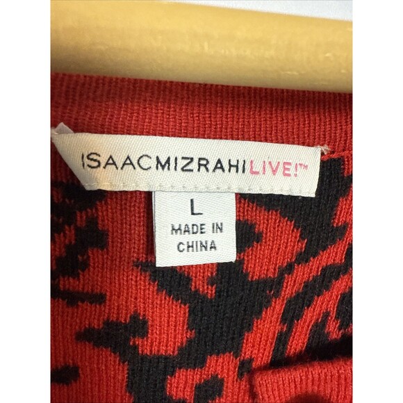 Isaac Mizrahi Live Womens Large Cardigan Red Black Button Up Long Whimsigoth - Picture 3 of 9